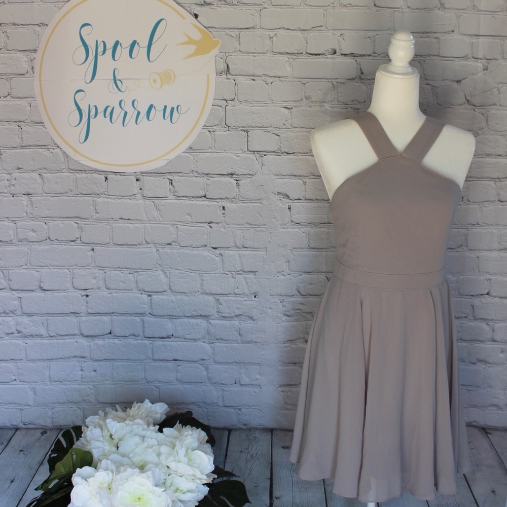 Lulus Gray Halter Chiffon Skater Dress